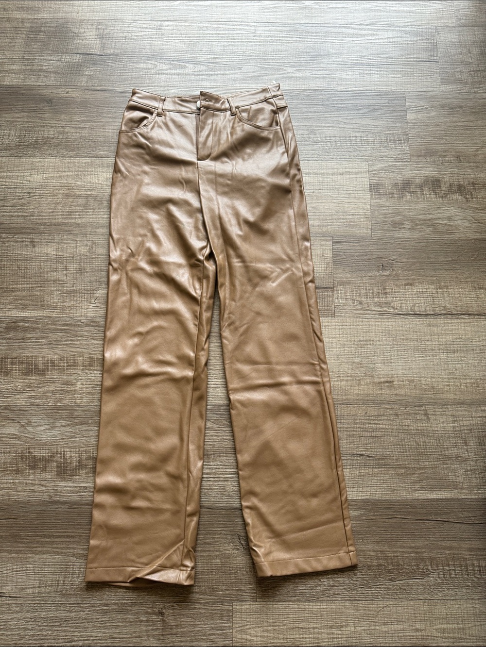 High-Rise Faux Leather Wide-Leg Pants - Brown